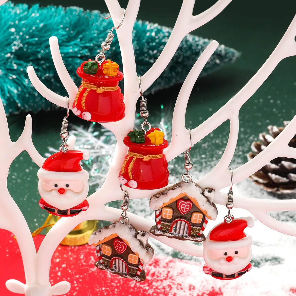 1 Pair Cartoon Style Christmas House Christmas Tree Santa Claus Stoving Varnish Arylic Drop Earrings