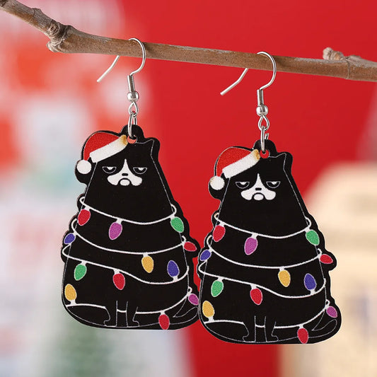 1 Pair Cartoon Style Christmas Tree Wood Drop Earrings