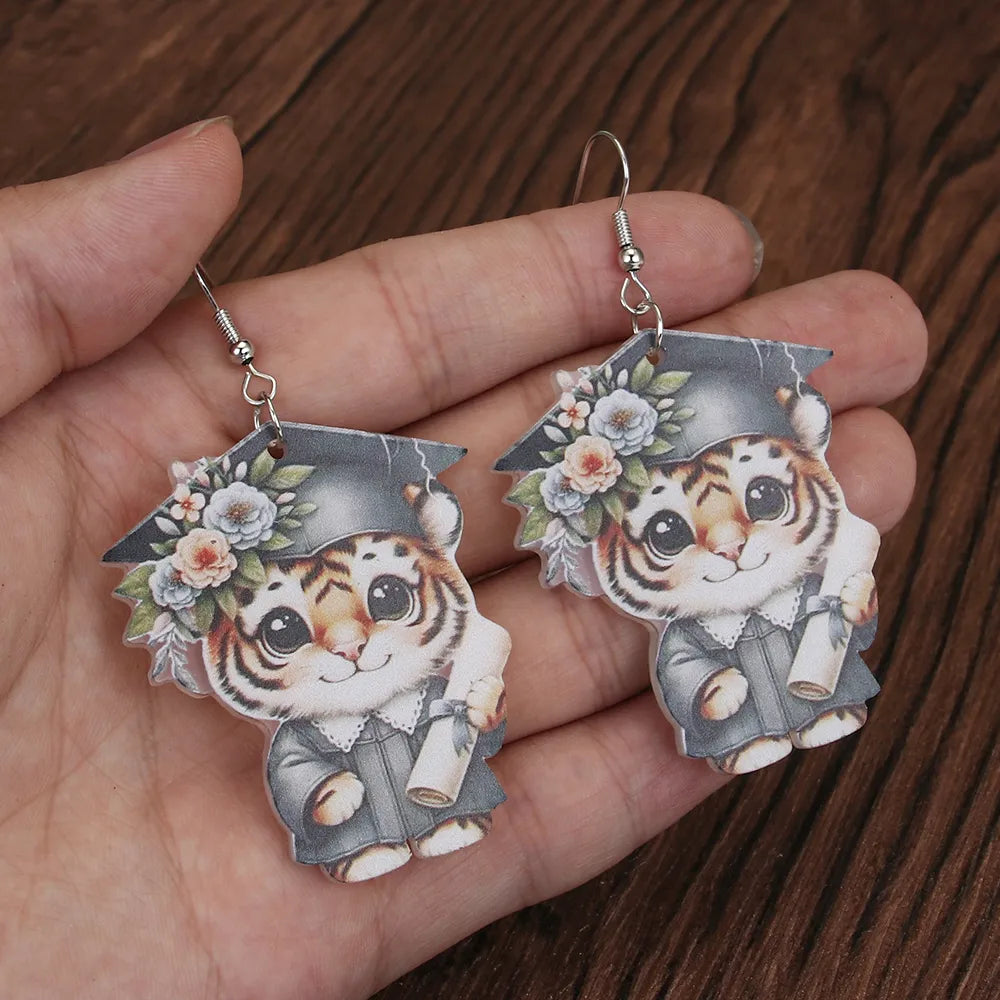 1 Pair Cartoon Style Cute Animal Printing Arylic Drop Earrings