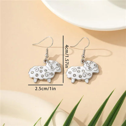 1 Pair Cartoon Style Cute Animal Sheep Enamel Inlay Alloy Artificial Gemstones Drop Earrings