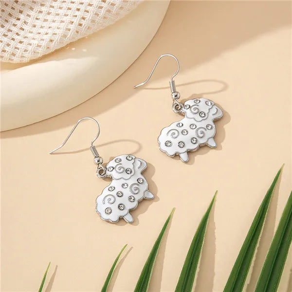 1 Pair Cartoon Style Cute Animal Sheep Enamel Inlay Alloy Artificial Gemstones Drop Earrings