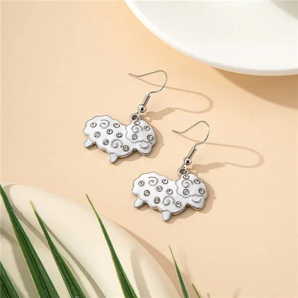 1 Pair Cartoon Style Cute Animal Sheep Enamel Inlay Alloy Artificial Gemstones Drop Earrings