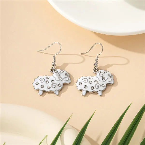 1 Pair Cartoon Style Cute Animal Sheep Enamel Inlay Alloy Artificial Gemstones Drop Earrings