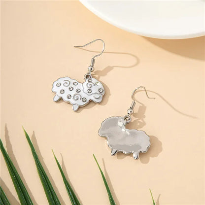 1 Pair Cartoon Style Cute Animal Sheep Enamel Inlay Alloy Artificial Gemstones Drop Earrings