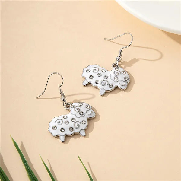 1 Pair Cartoon Style Cute Animal Sheep Enamel Inlay Alloy Artificial Gemstones Drop Earrings