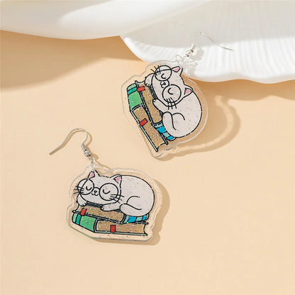 1 Pair Cartoon Style Cute Book Animal Slice Printing Arylic Drop Earrings