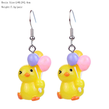 1 Pair Cartoon Style Cute Duck Plastic Drop Earrings