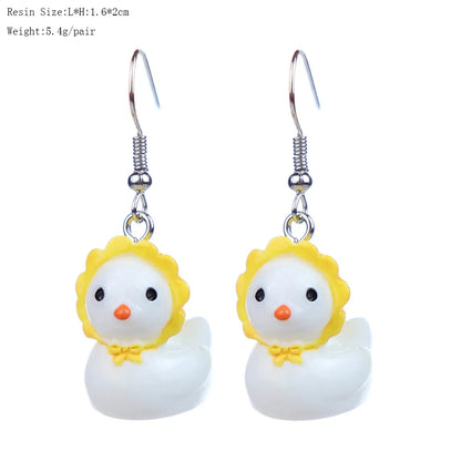 1 Pair Cartoon Style Cute Duck Plastic Drop Earrings