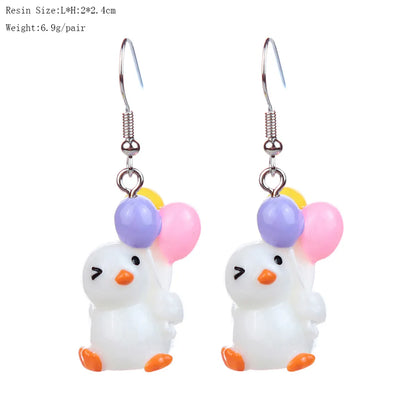 1 Pair Cartoon Style Cute Duck Plastic Drop Earrings