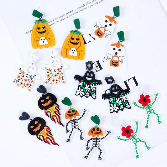 1 Pair Cartoon Style Cute Funny Pumpkin Printing Arylic Drop Earrings