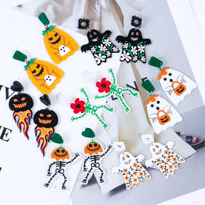 1 Pair Cartoon Style Cute Funny Pumpkin Printing Arylic Drop Earrings