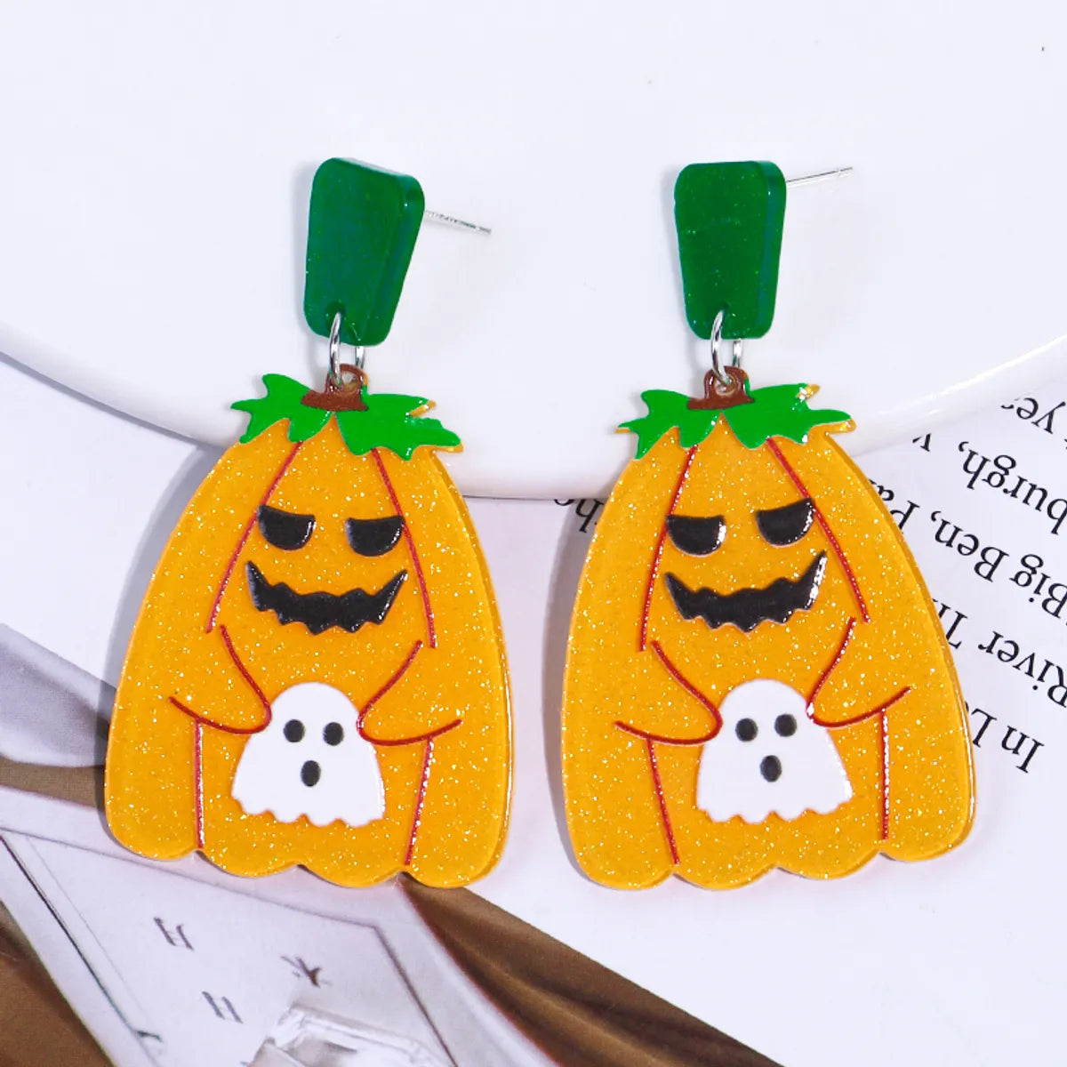 1 Pair Cartoon Style Cute Funny Pumpkin Printing Arylic Drop Earrings