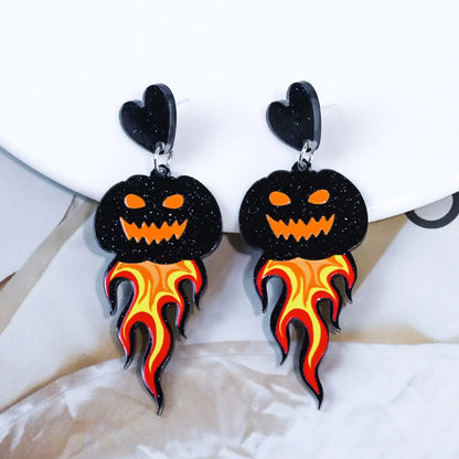 1 Pair Cartoon Style Cute Funny Pumpkin Printing Arylic Drop Earrings