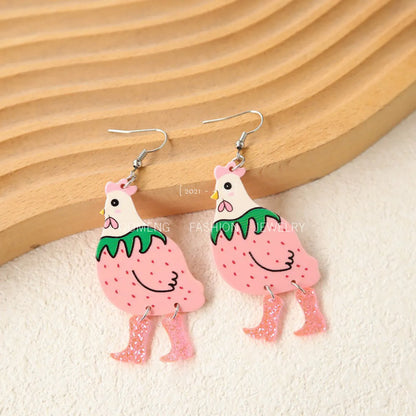 1 Pair Cartoon Style Cute Hen Arylic Drop Earrings