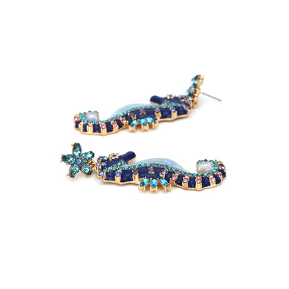 1 Pair Cartoon Style Cute Hippocampus Enamel Zinc Alloy Rhinestones Drop Earrings