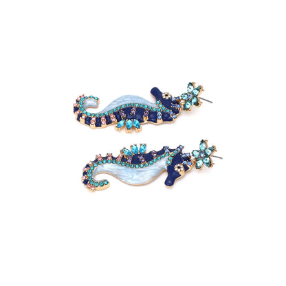 1 Pair Cartoon Style Cute Hippocampus Enamel Zinc Alloy Rhinestones Drop Earrings