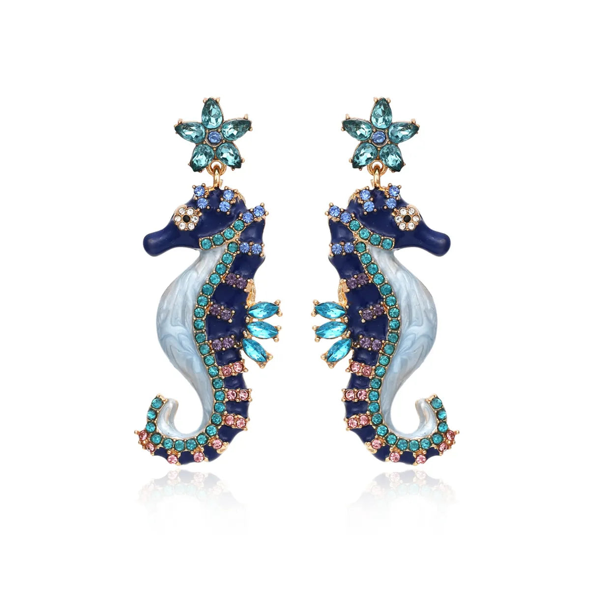 1 Pair Cartoon Style Cute Hippocampus Enamel Zinc Alloy Rhinestones Drop Earrings