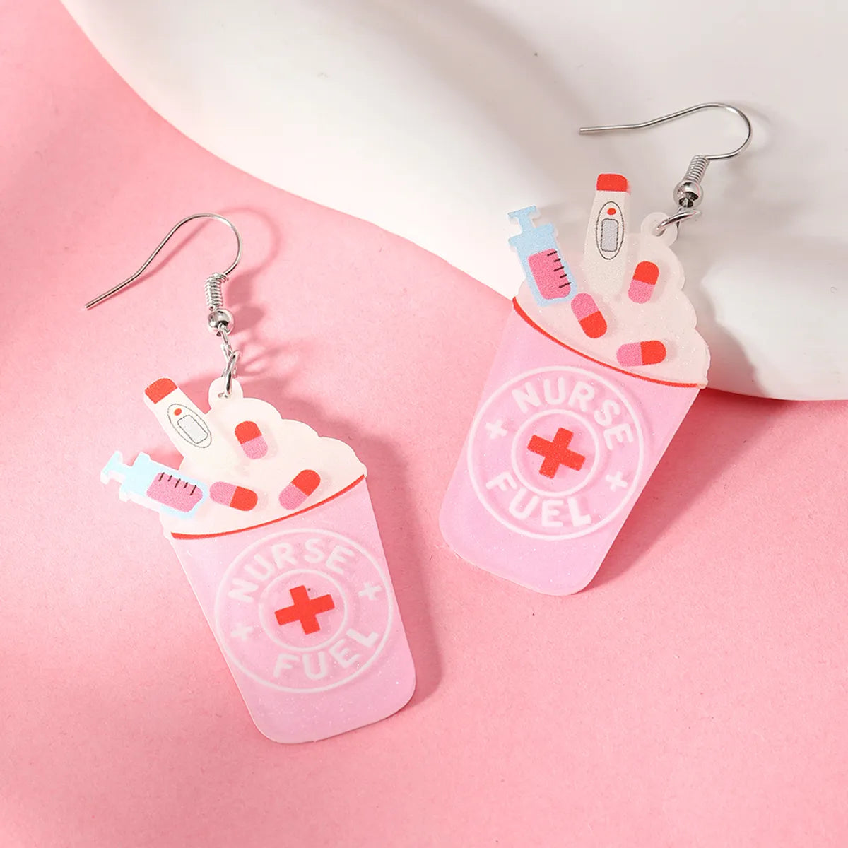 1 Pair Cartoon Style Cute Letter Cup Arylic Silver Plated Earrings