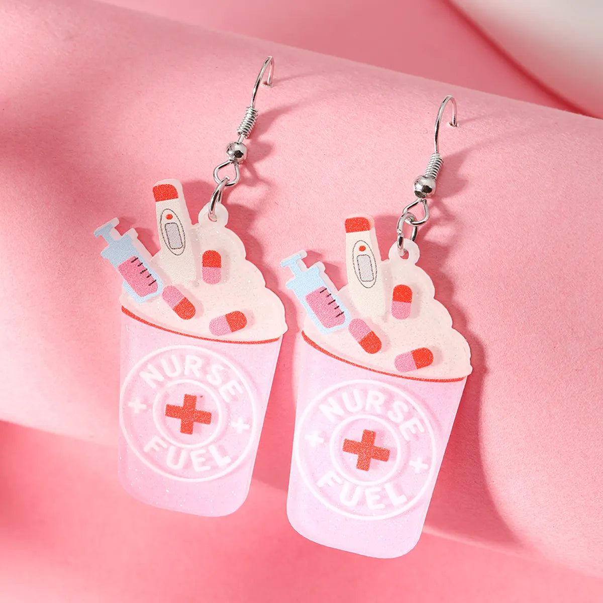 1 Pair Cartoon Style Cute Letter Cup Arylic Silver Plated Earrings