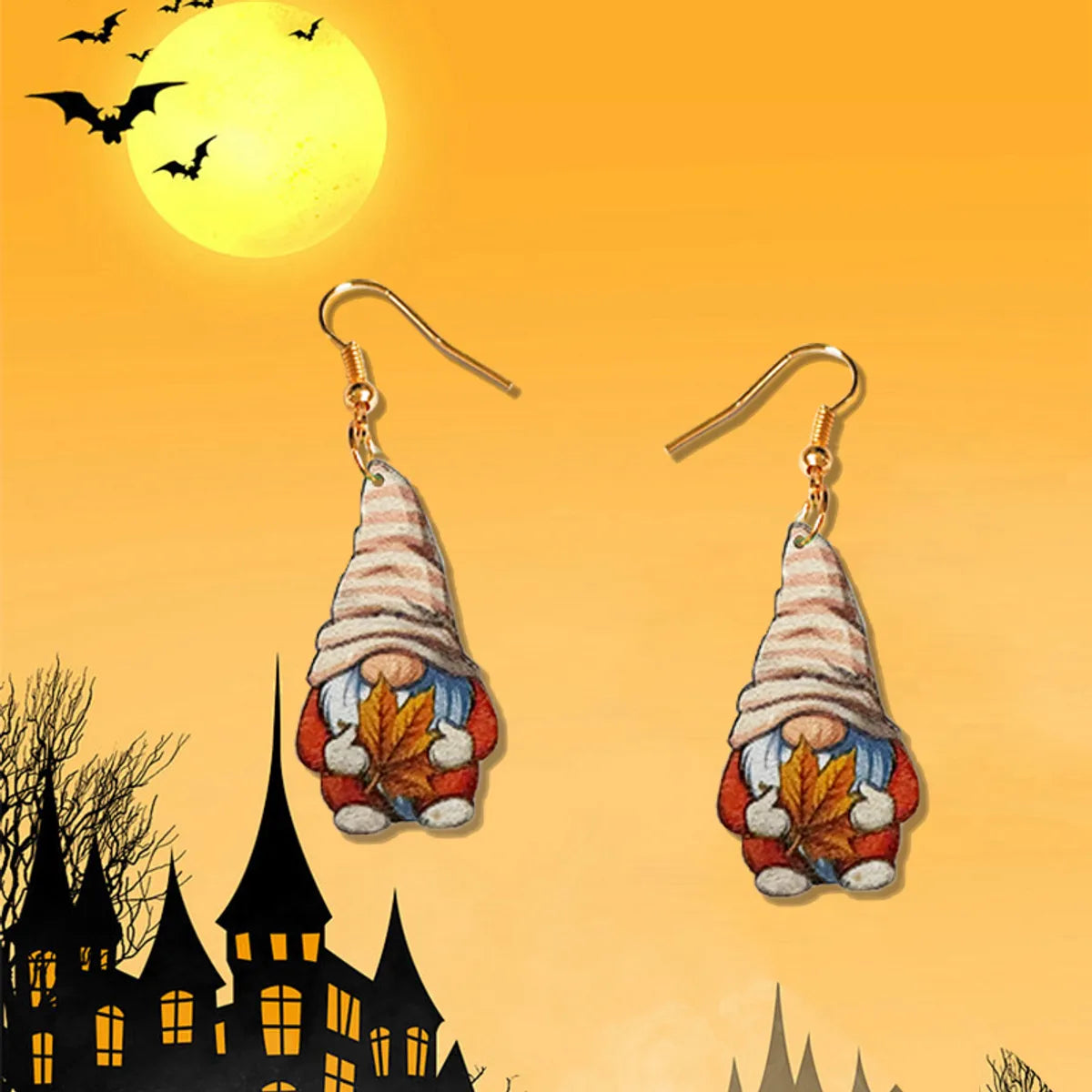 1 Pair Cartoon Style Cute Pumpkin Sunflower Maple Leaf Wood Drop Earrings