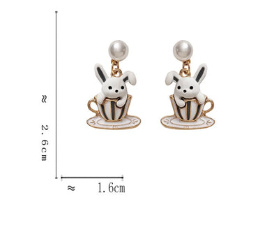 1 Pair Cartoon Style Cute Rabbit Enamel Stoving Varnish Plating Imitation Pearl Alloy Drop Earrings