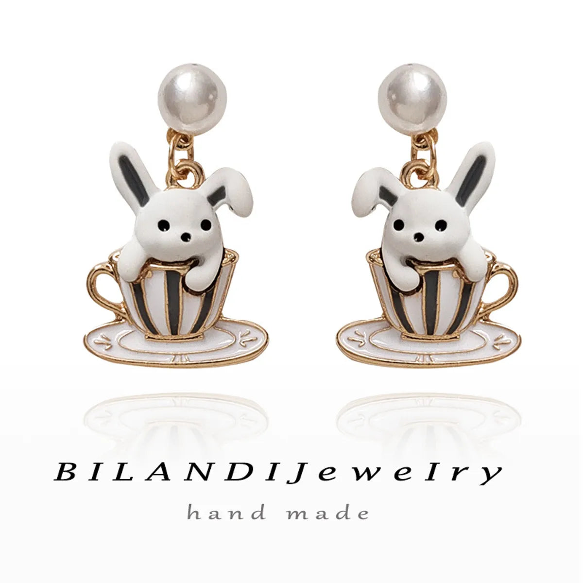 1 Pair Cartoon Style Cute Rabbit Enamel Stoving Varnish Plating Imitation Pearl Alloy Drop Earrings