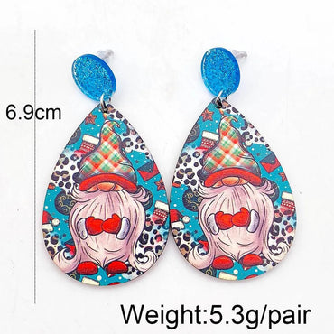 1 Pair Cartoon Style Cute Santa Claus Snowman Wood Drop Earrings