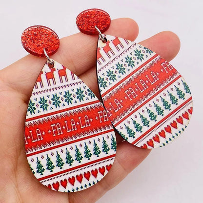 1 Pair Cartoon Style Cute Santa Claus Snowman Wood Drop Earrings