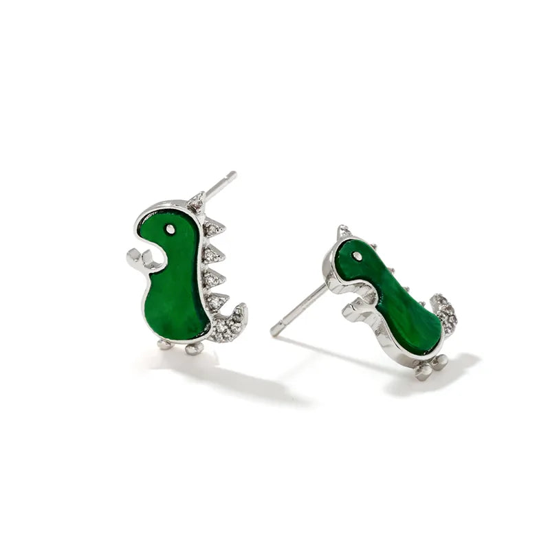 1 Pair Cartoon Style Cute Shiny Dinosaur Inlay Copper Zircon K Gold Plated Ear Studs