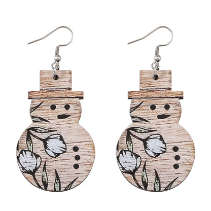 1 Pair Cartoon Style Cute Snowman Wood Ear Hook