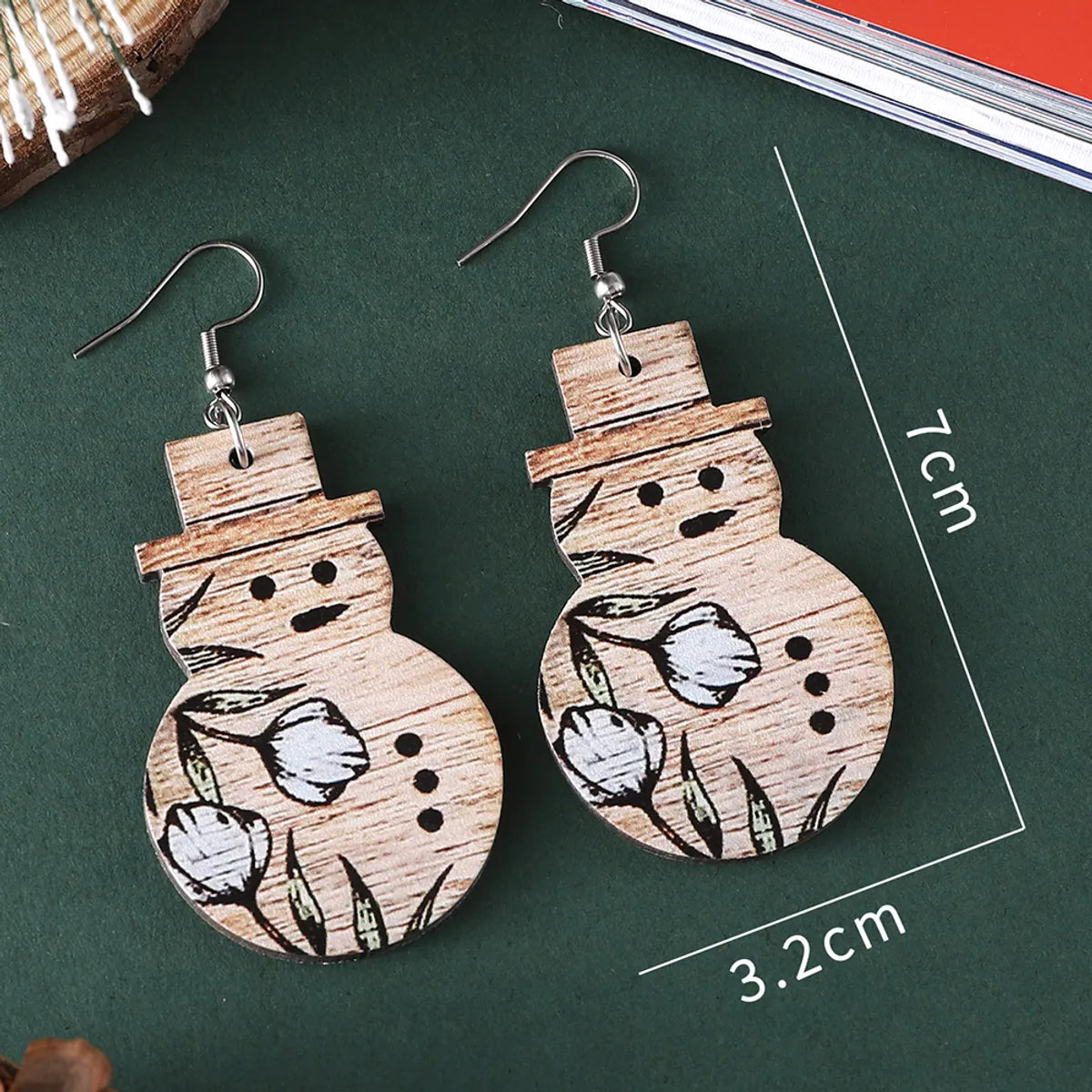 1 Pair Cartoon Style Cute Snowman Wood Ear Hook