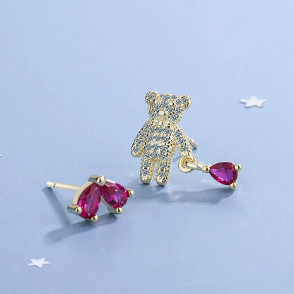 1 Pair Cartoon Style Cute Sweet Bear Inlay Copper Rhinestones Zircon Ear Studs