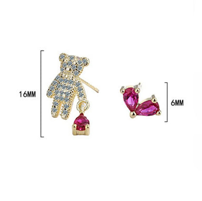 1 Pair Cartoon Style Cute Sweet Bear Inlay Copper Rhinestones Zircon Ear Studs