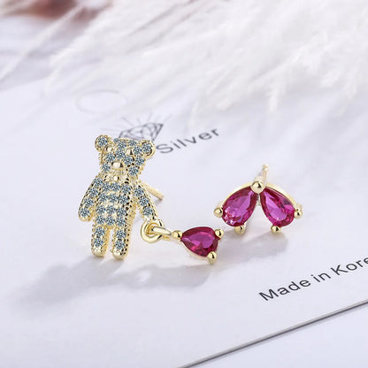 1 Pair Cartoon Style Cute Sweet Bear Inlay Copper Rhinestones Zircon Ear Studs