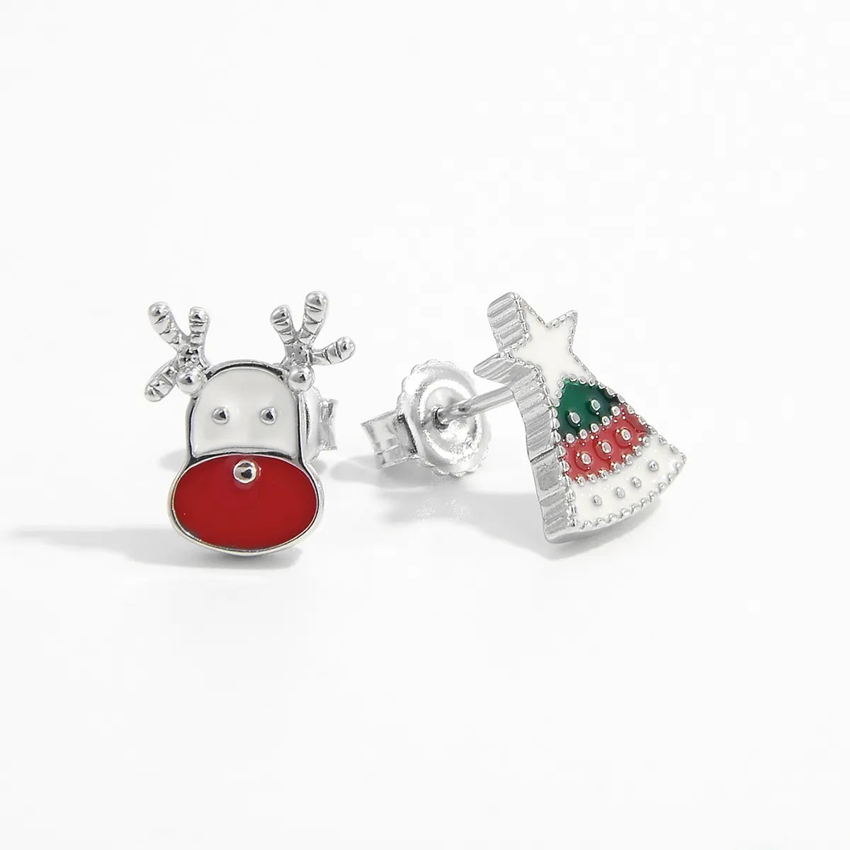 1 Pair Cartoon Style Cute Sweet Christmas Tree Elk Epoxy Plating Sterling Silver Zircon White Gold Plated Rhodium Plated Ear Studs