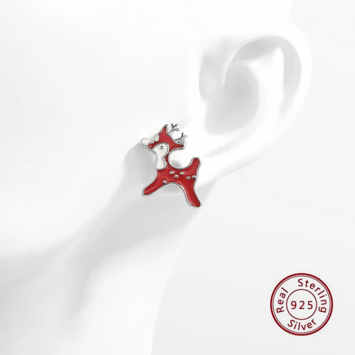 1 Pair Cartoon Style Cute Sweet Christmas Tree Elk Epoxy Plating Sterling Silver Zircon White Gold Plated Rhodium Plated Ear Studs