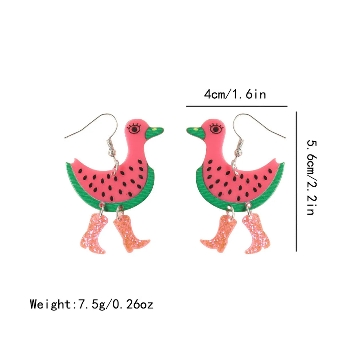 1 Pair Cartoon Style Cute Watermelon Duck Arylic Drop Earrings