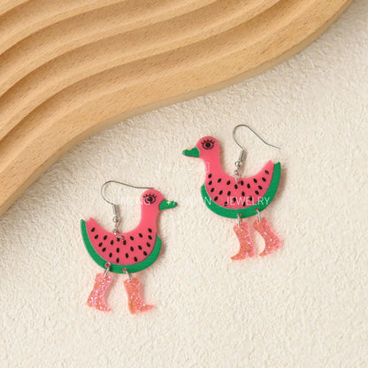 1 Pair Cartoon Style Cute Watermelon Duck Arylic Drop Earrings