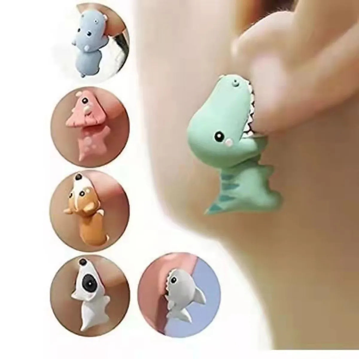 1 Pair Cartoon Style Dog Dinosaur Whale Enamel Alloy Ear Studs