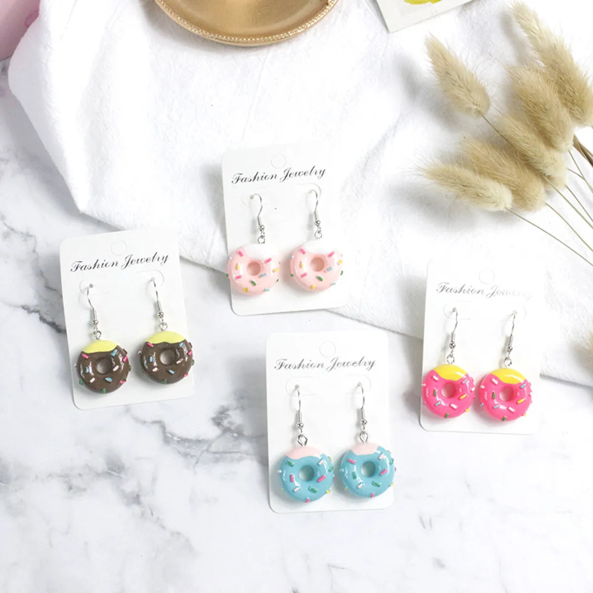 1 Pair Cartoon Style Donuts Plastic Resin Women's Drop Earrings