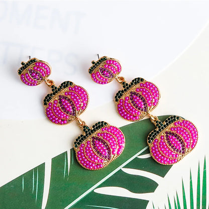 1 Pair Cartoon Style Exaggerated Funny Pumpkin Inlay Alloy Resin Drop Earrings