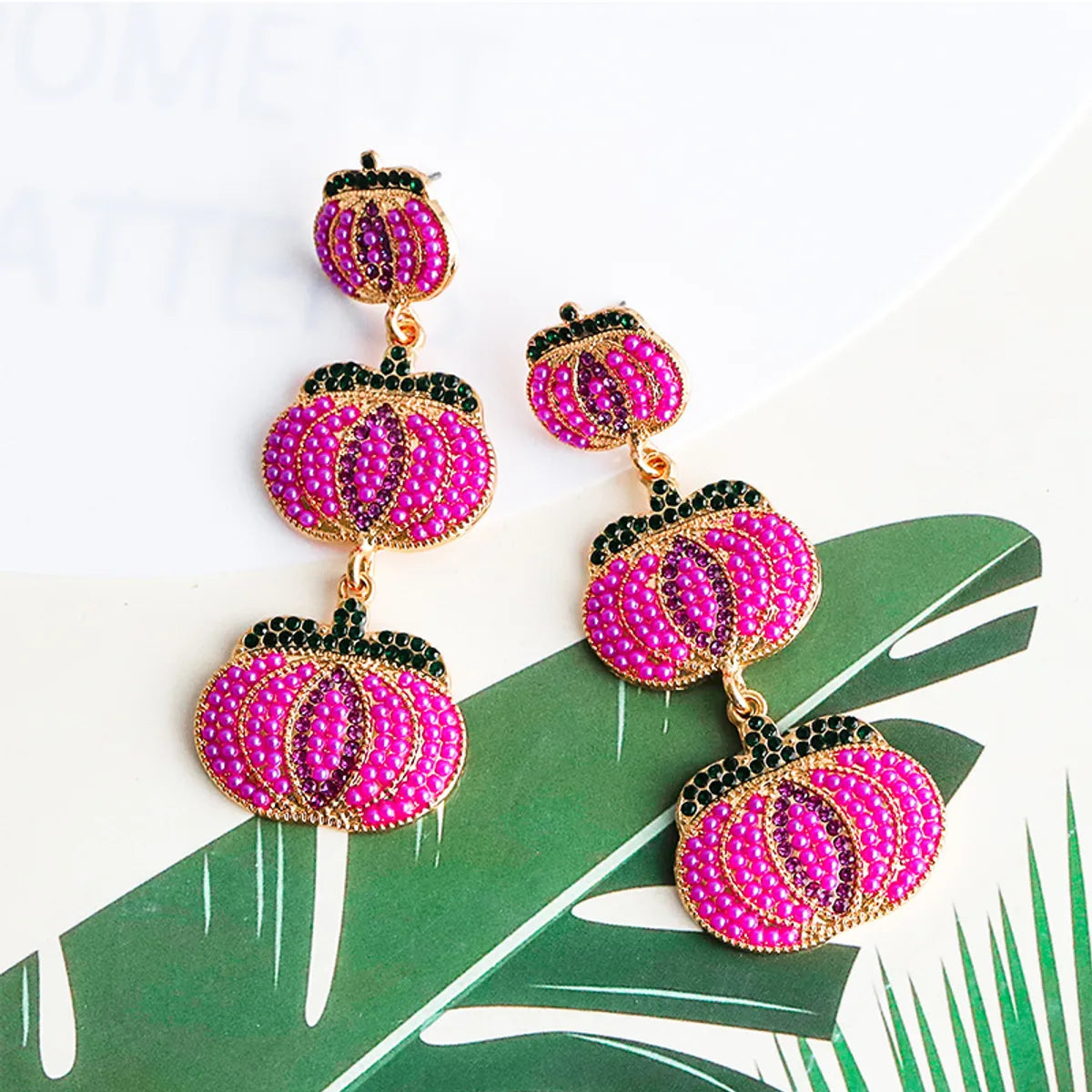 1 Pair Cartoon Style Exaggerated Funny Pumpkin Inlay Alloy Resin Drop Earrings