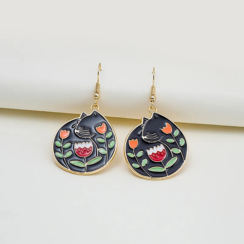 1 Pair Cartoon Style Flower Alloy Stoving Varnish Women'S Drop Earrings