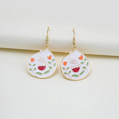 1 Pair Cartoon Style Flower Alloy Stoving Varnish Women'S Drop Earrings