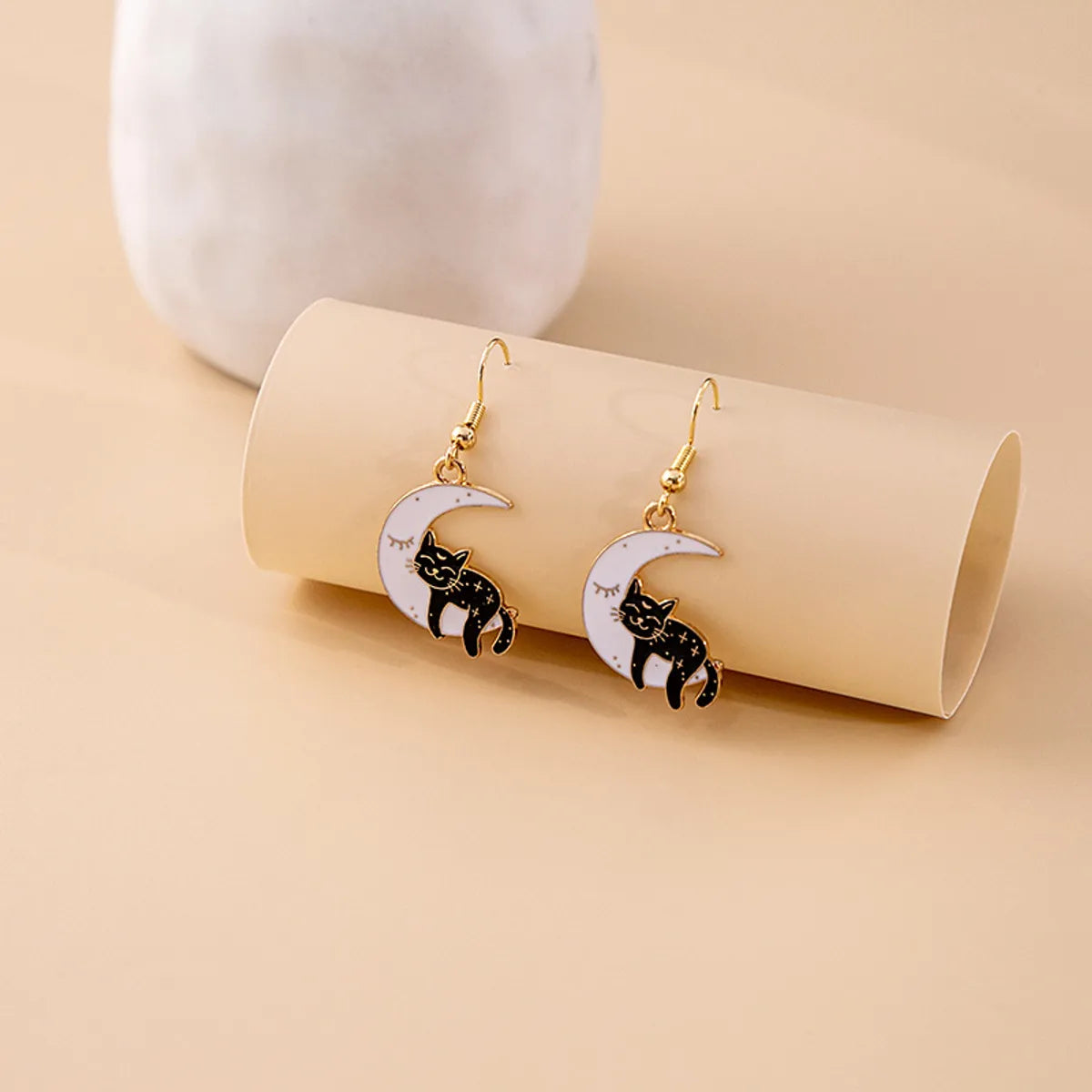 1 Pair Cartoon Style Funny Cat Skull Enamel Plating Alloy Earrings