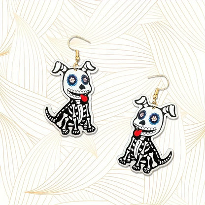 1 Pair Cartoon Style Gothic Funny Animal Dog Skull Arylic Drop Earrings