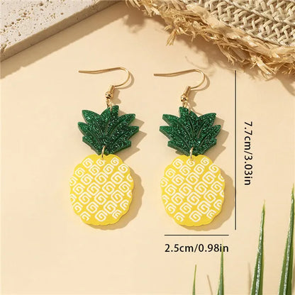 1 Pair Cartoon Style Hawaiian Fruit Pineapple Slice Printing Arylic Drop Earrings