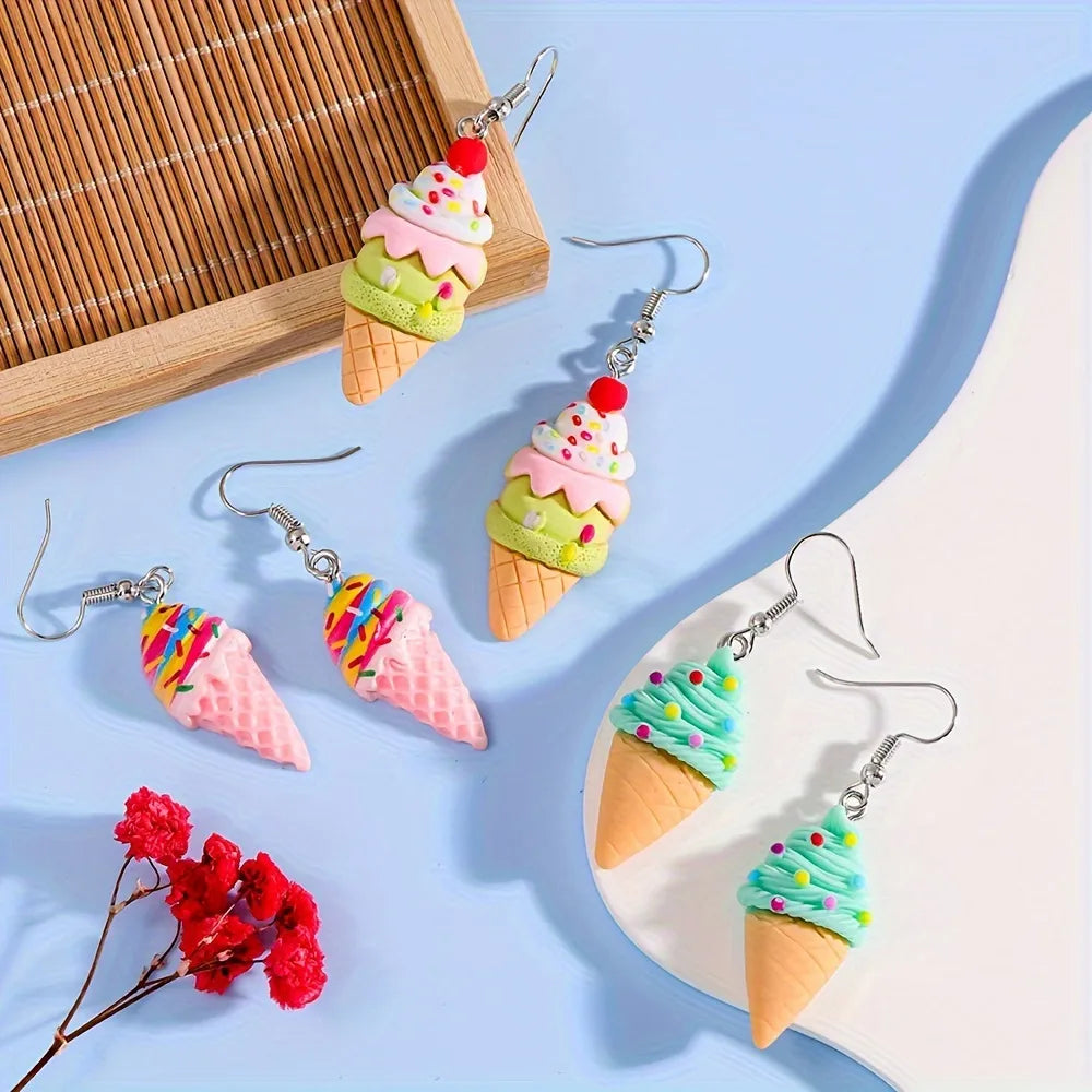 1 Pair Cartoon Style Ice Cream Resin Drop Earrings