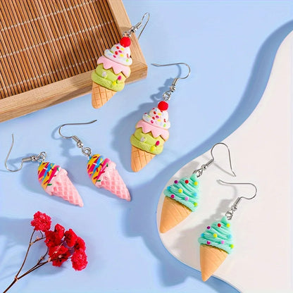 1 Pair Cartoon Style Ice Cream Resin Drop Earrings