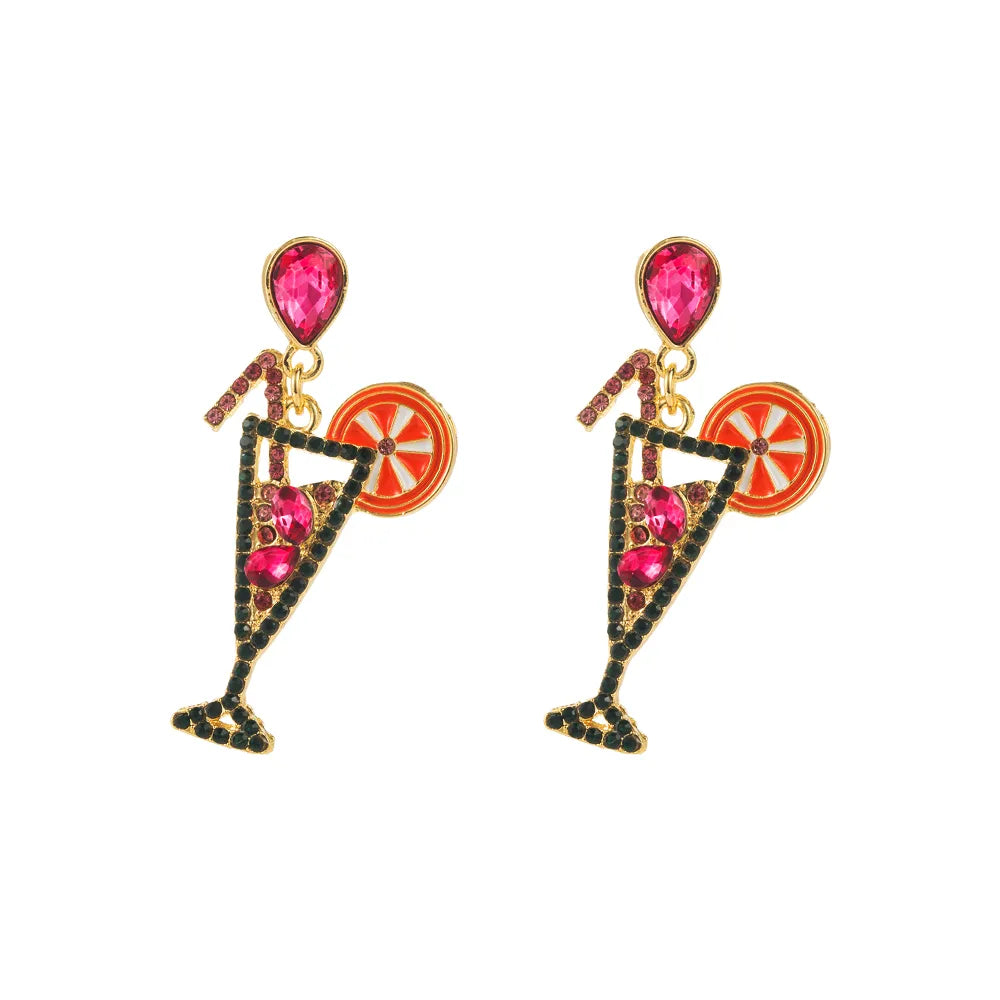 1 Pair Cartoon Style Modern Style Classic Style Cup Gourd Inlay Alloy Rhinestones 14K Gold Plated Drop Earrings